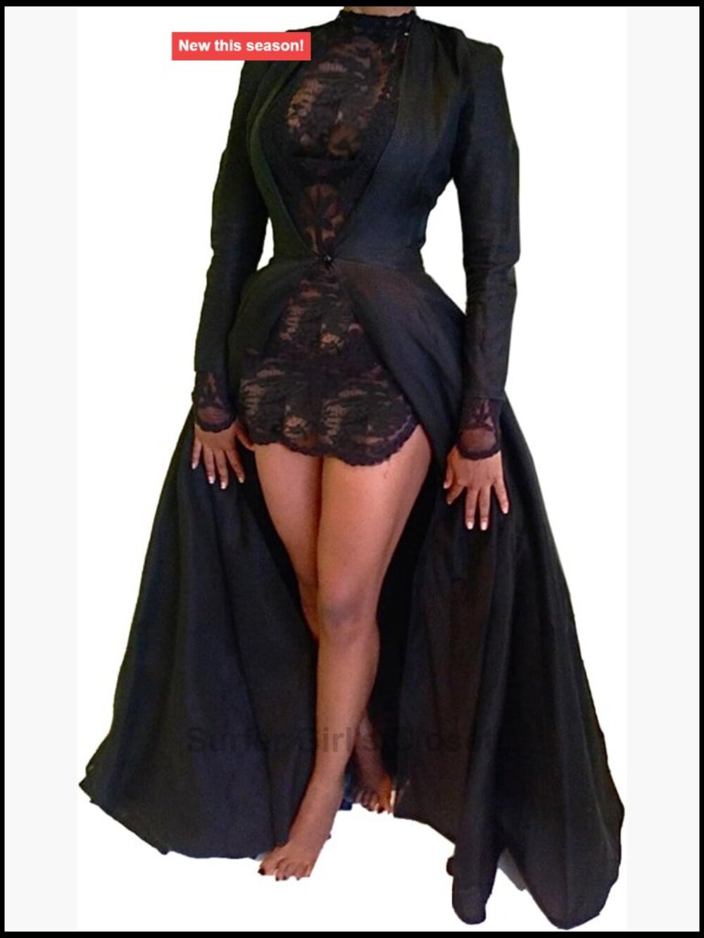 Gothic Lace Sheer Jacket Long Dress 2Pc Outfit Halloween Costume